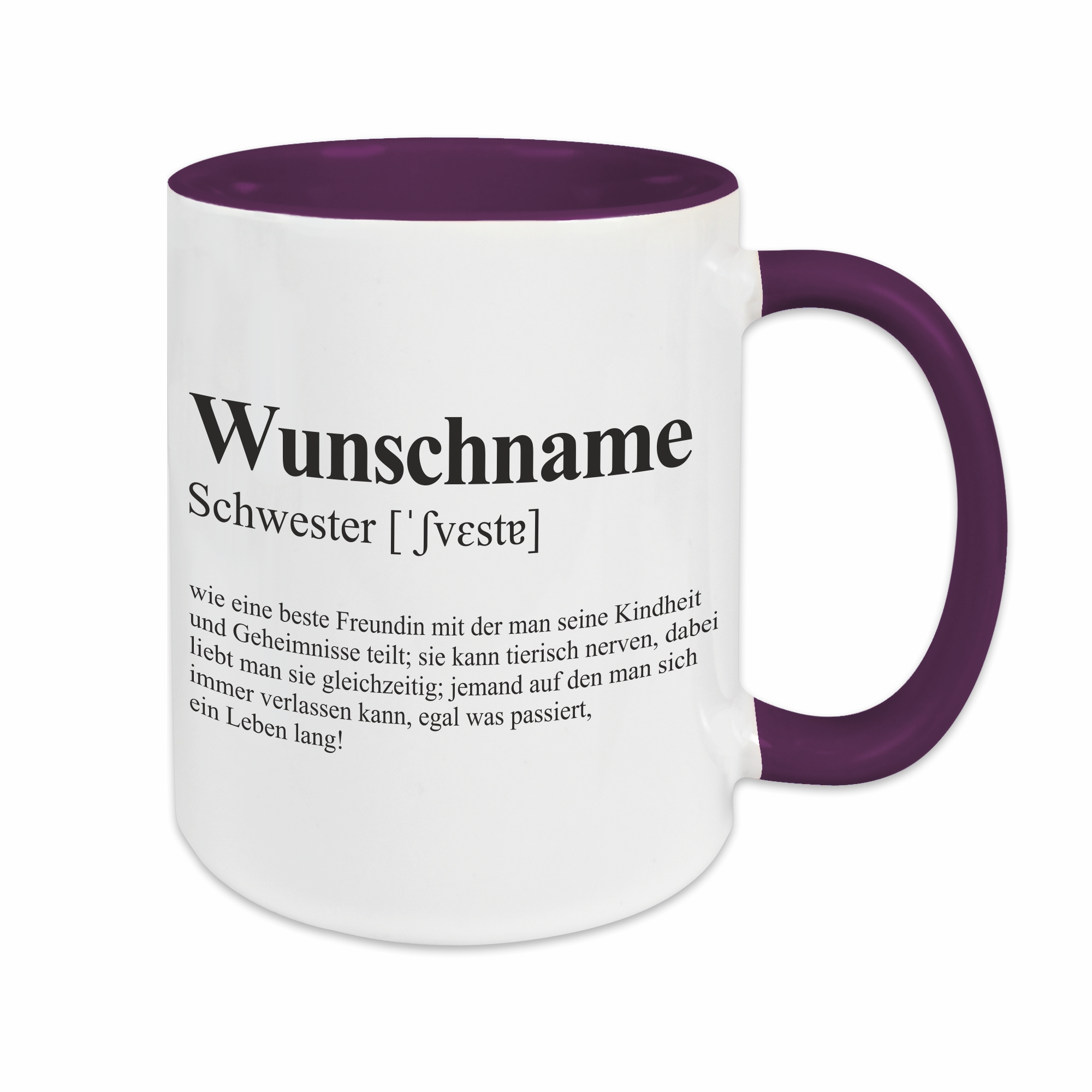 Tasse - Definition Schwester lila personalisiert