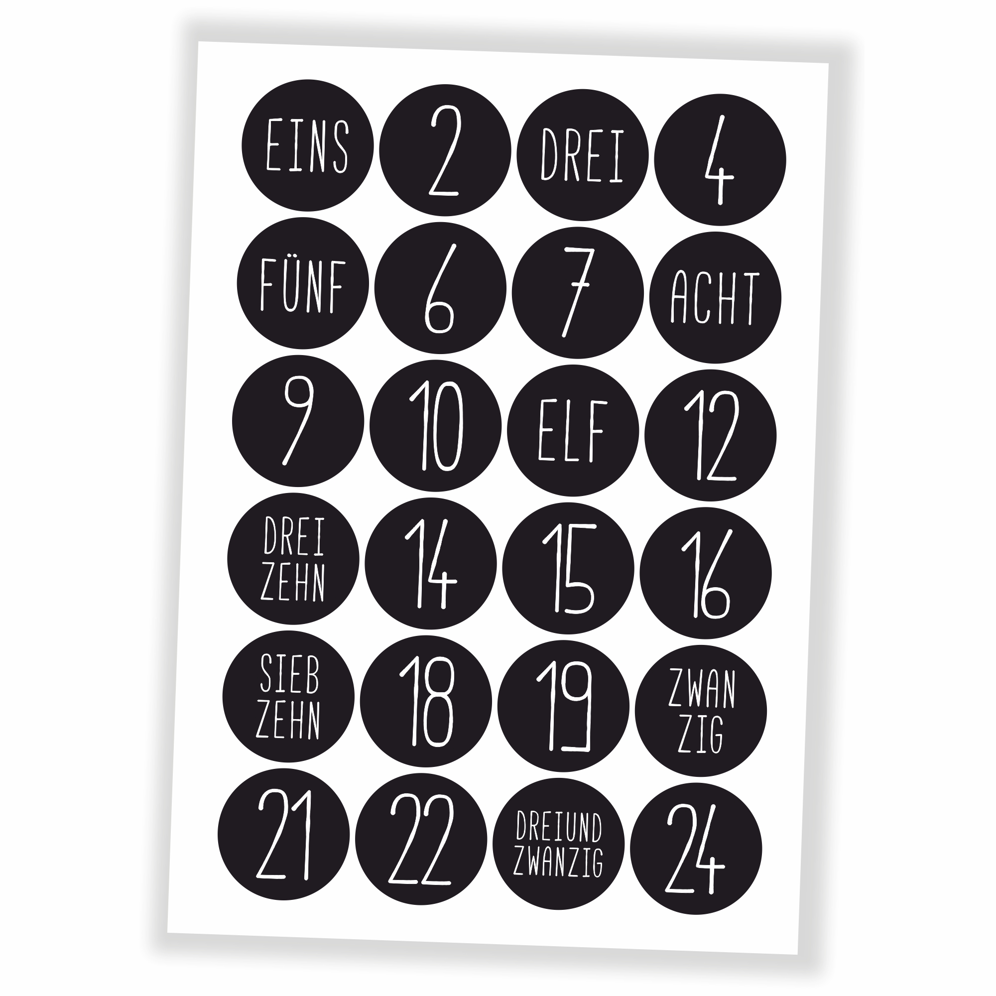 Adventskalender Zahlen Aufkleber - 24 Sticker (ohne Tüten) - schwarz – Ansicht 1 von 3