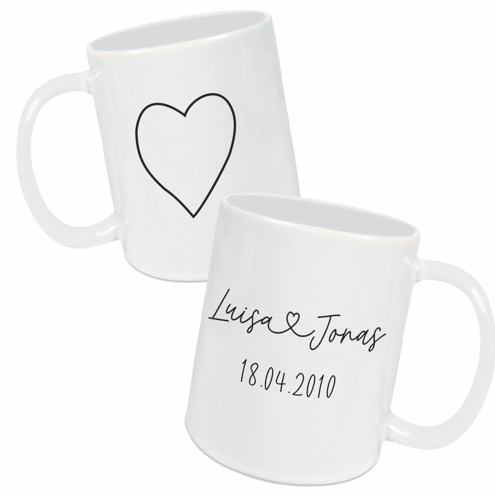 Tasse - Partner Namen, Datum & Herz weiß