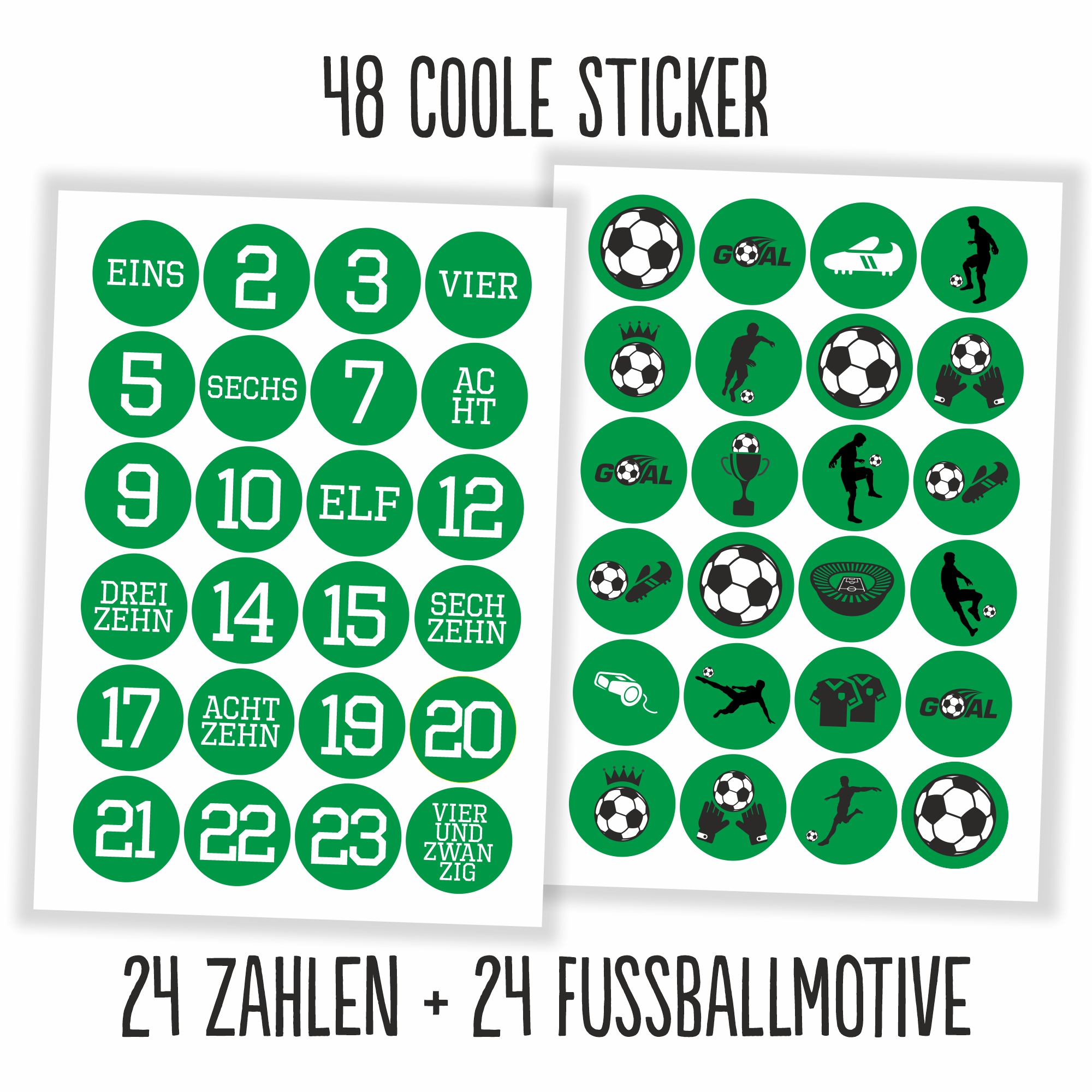 Adventskalender Aufkleber Fußball - 48 Sticker (ohne Tüten) - grün/weiss – Ansicht 1 von 3