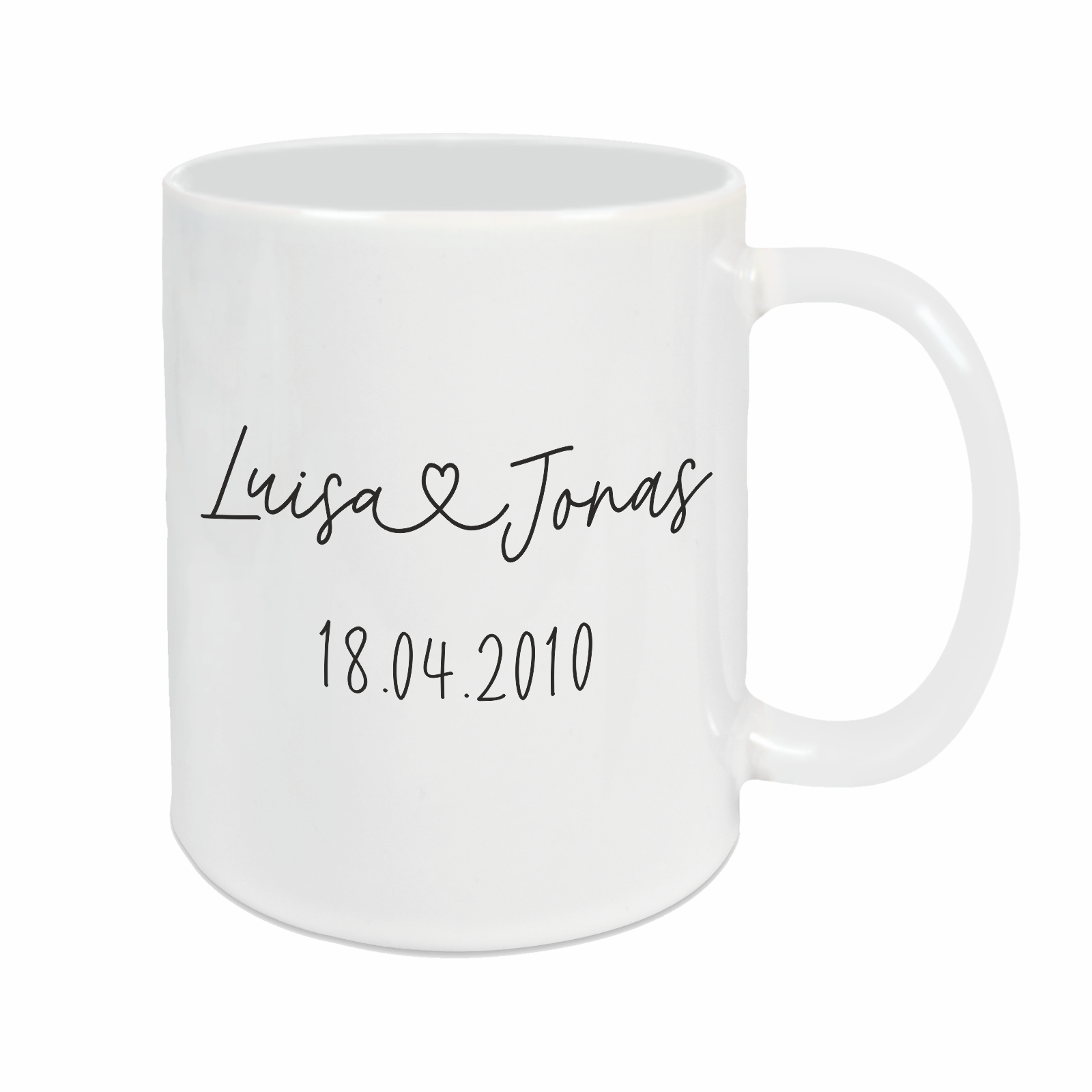 Tasse - Partner Namen, Datum & Herz weiß