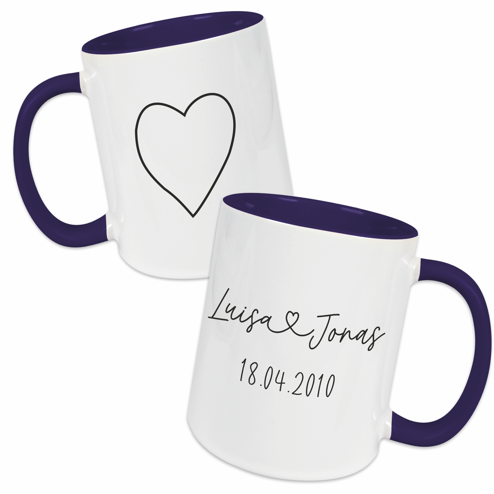 Tasse - Partner Namen, Datum & Herz dunkelblau