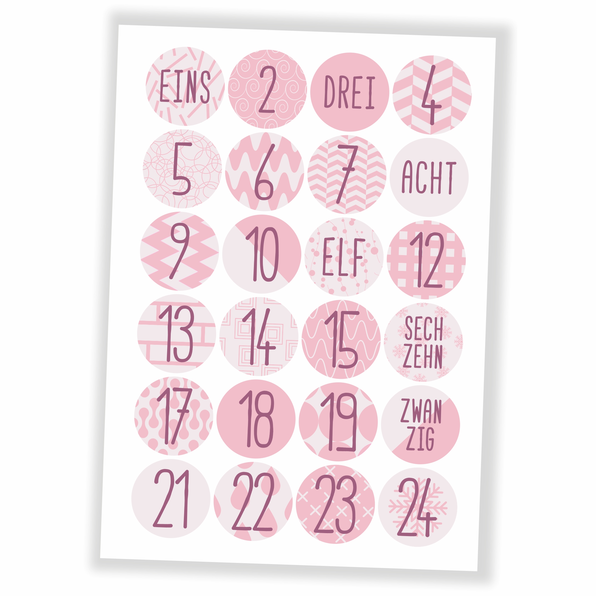 Adventskalender rosa/violett - Aufkleber & Tüten zum selbst Befüllen nur Sticker