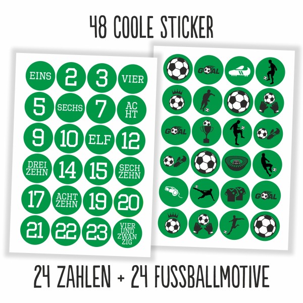 Adventskalender Fußball grün/weiss - Aufkleber & Tüten zum selbst Befüllen nur Sticker