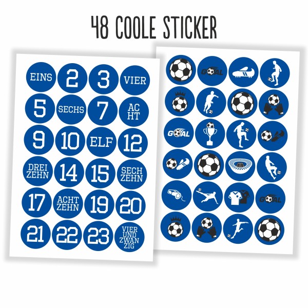 Adventskalender Fußball blau/weiss - Aufkleber & Tüten zum selbst Befüllen nur Sticker