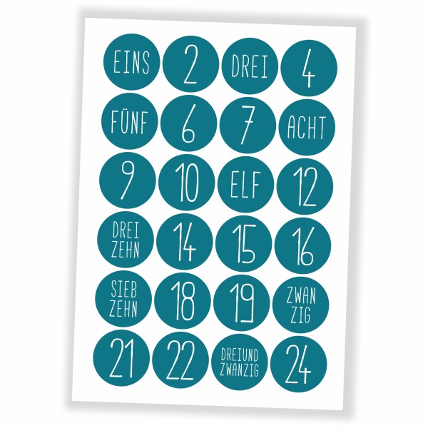 Adventskalender Aufkleber - 24 Sticker + 24 Tüten zum selbst Befüllen