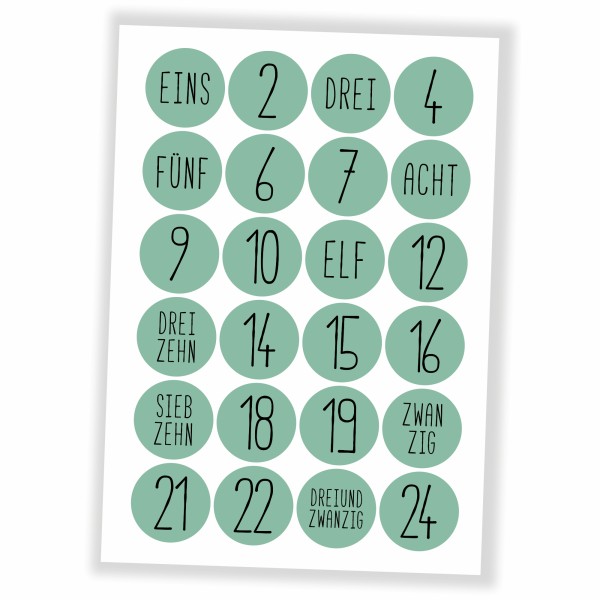 Adventskalender Aufkleber - 24 Sticker + 24 Tüten zum selbst Befüllen