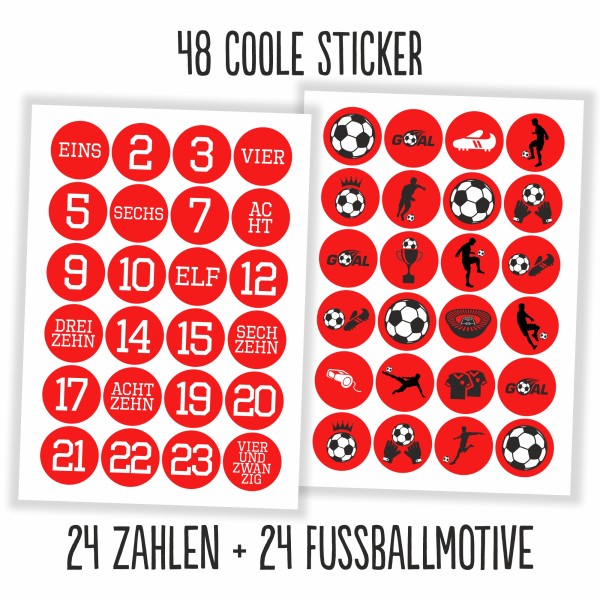 Adventskalender Fußball rot/weiss - Aufkleber & Tüten zum selbst Befüllen nur Sticker