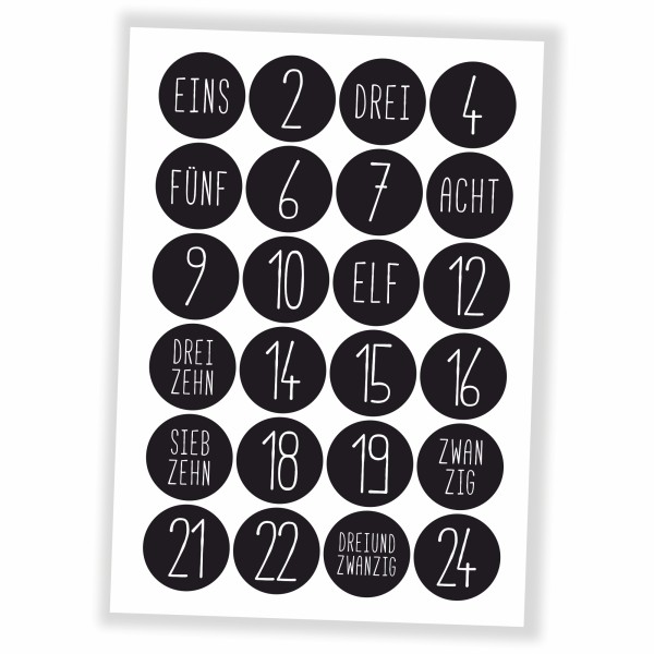 Adventskalender Aufkleber - 24 Sticker + 24 Tüten zum selbst Befüllen