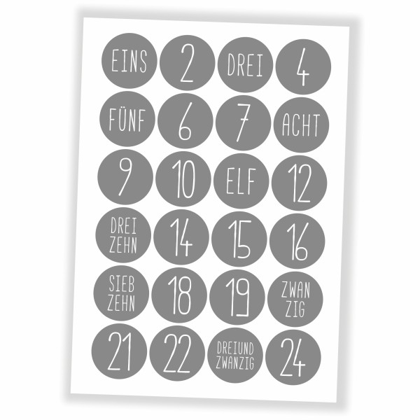 Adventskalender Aufkleber - 24 Sticker + 24 Tüten zum selbst Befüllen